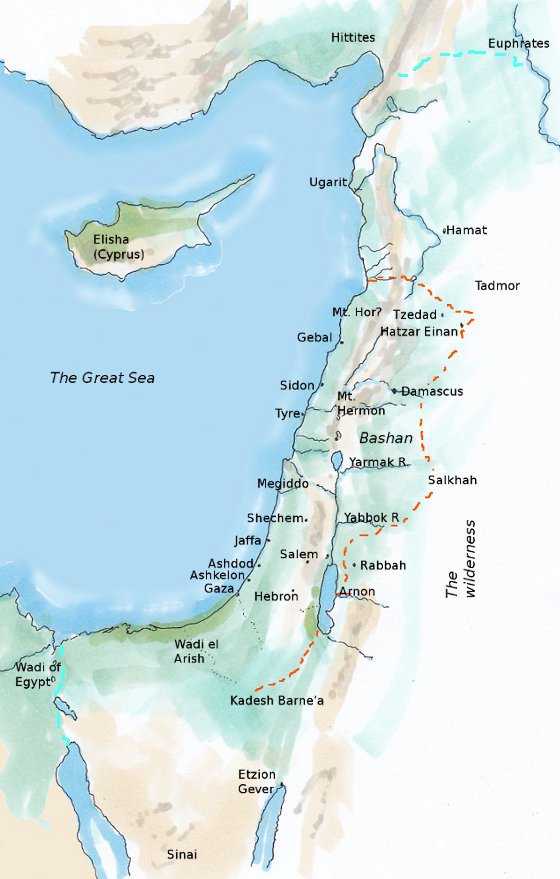 Division of the Promised Land to the 12 Tribes of Israel Map